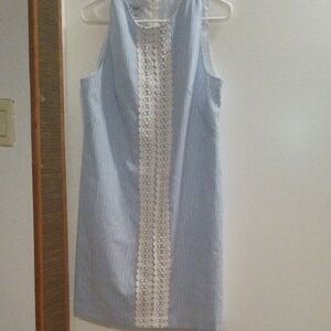 Blue and White Striped Dress with Lace Detail